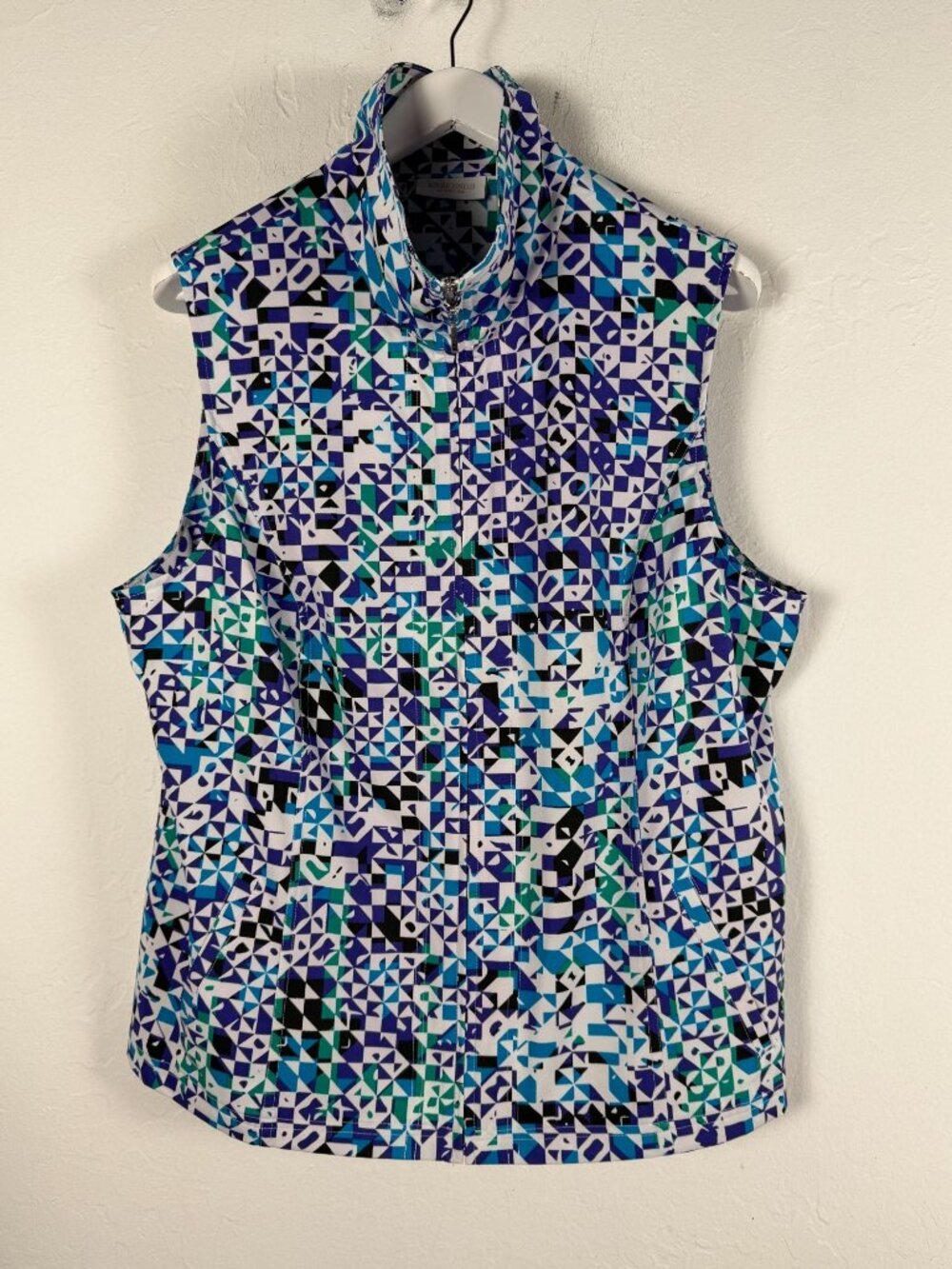 Weekends by Chico’s Brianna Vest Purple Geometric Mock Neck Full Zip Size 3 New